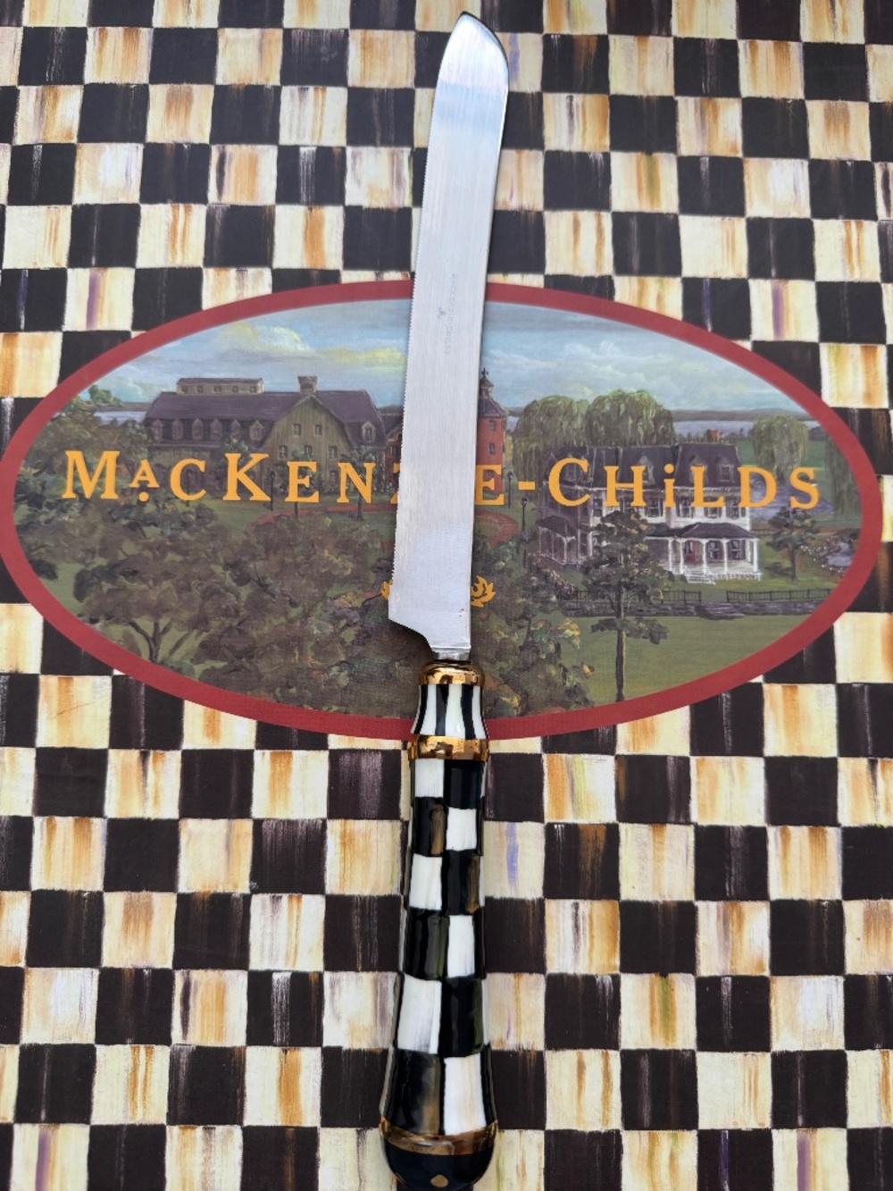 MacKenzie-Childs Courtly Check Serrated Bread Knife Retired Never Used